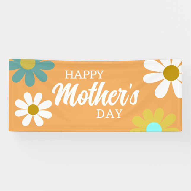 Happy Mothers Day Boho Retro Daisies Floral Banner (Horizontal)