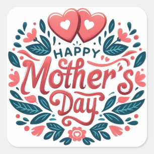 Happy Mother's Day - Botanical Heart & Script Square Sticker