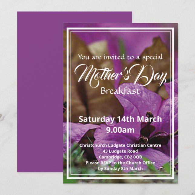 HAPPY MOTHER'S DAY Breakfast Event Floral Invitation (Front/Back)