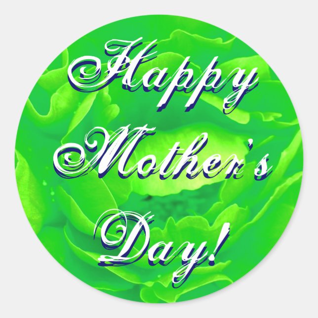 Happy Mother's Day Bright Green Rose Classic Round Sticker (Front)