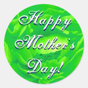 Happy Mother's Day Bright Green Rose Classic Round Sticker