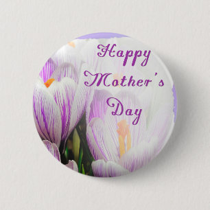 Happy Mother's Day Bright Purple and White Tulips 6 Cm Round Badge