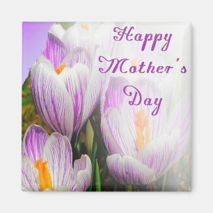 Happy Mother's Day Bright Purple and White Tulips Magnet