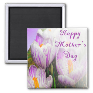 Happy Mother's Day Bright Purple and White Tulips Magnet