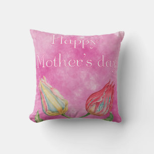 Happy Mother's Day Bright Red and Yellow Tulips Cushion
