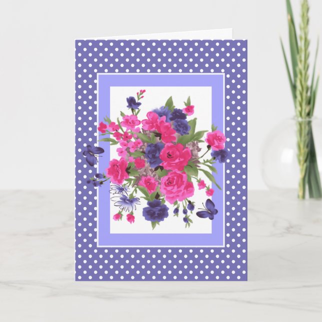 Happy Mother's Day. Butterflies & Flowers  Card (Front)