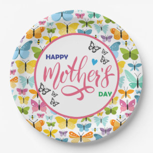 Happy Mothers Day Butterflies Paper Plate