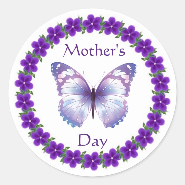 Happy Mother's Day Butterfly Classic Round Sticker (Front)