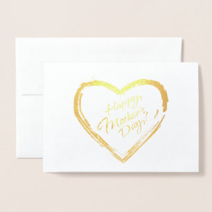 Happy Mother's Day Calligraphy Text, Gold heart Foil Card
