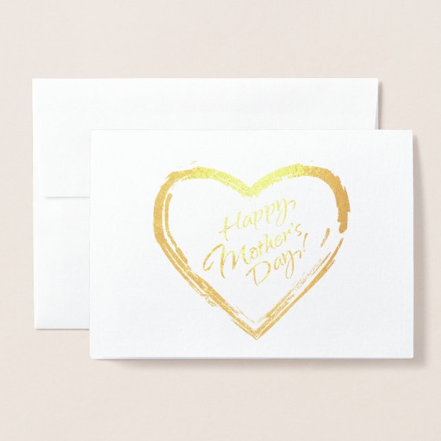 Happy Mother's Day Calligraphy Text, Gold heart Foil Card (Front With Envelope)