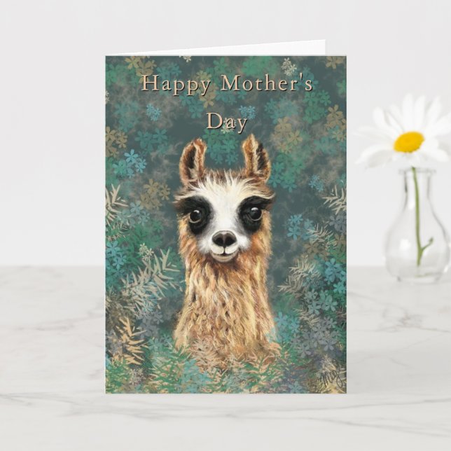 Happy Mother's Day Card Curious Baby Llama (Small Plant)