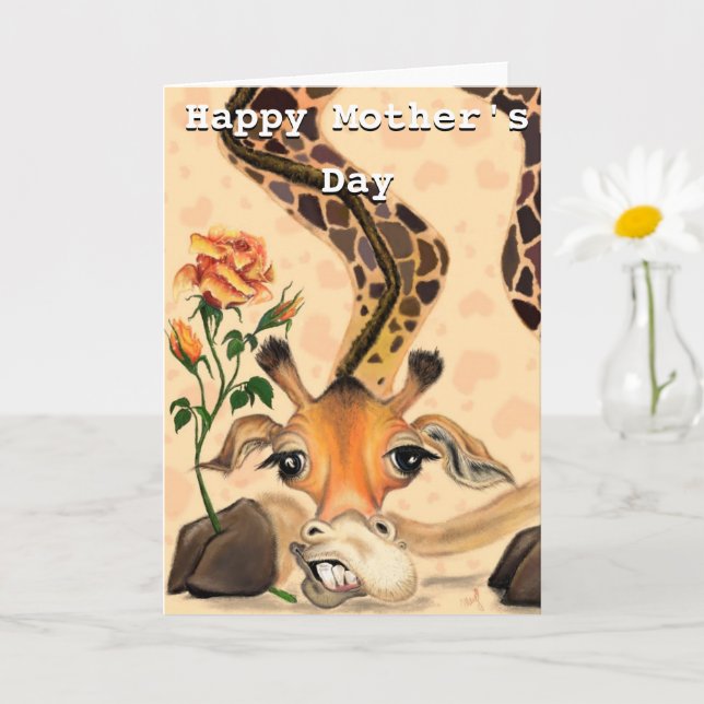 Happy Mother's Day Card Giraffe with Rose (Small Plant)