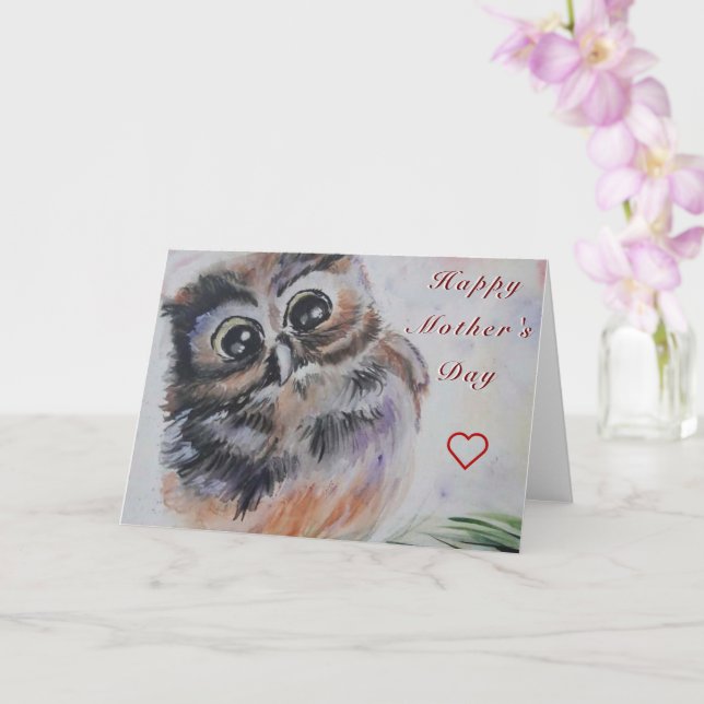 Happy Mother's Day Card Little Owl Painting (Orchid)
