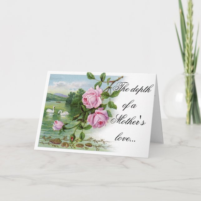 Happy Mother's Day Card - Pink Roses and Swans (Front)