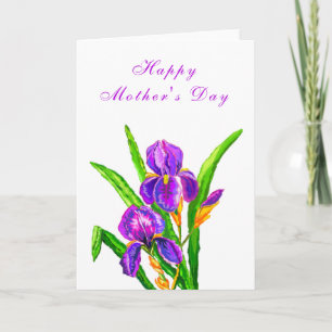 Happy Mother's Day Card Purple Irises Flowers