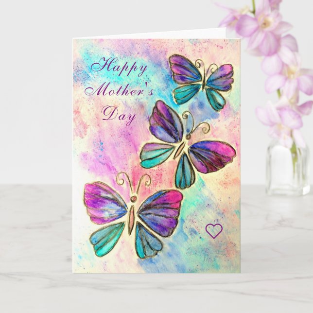 Happy Mother's Day Card Purple Pink Butterflies (Orchid)