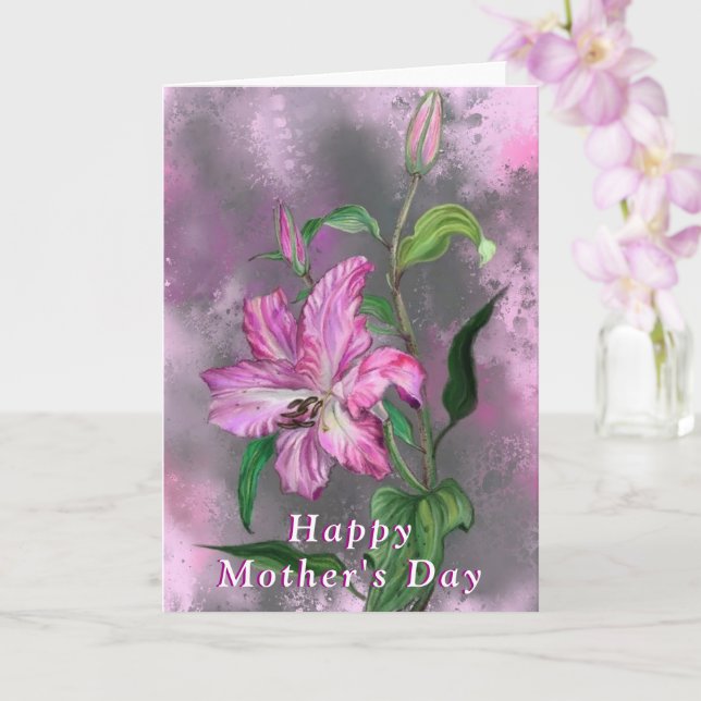 Happy Mother's Day Card Purple Pink Lily Flowers (Orchid)