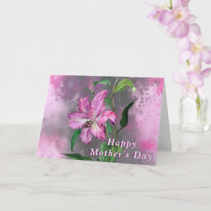 Happy Mother's Day Card Purple Pink Lily Flowers