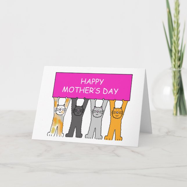 Happy Mothers Day Cartoon Cats Card (Front)