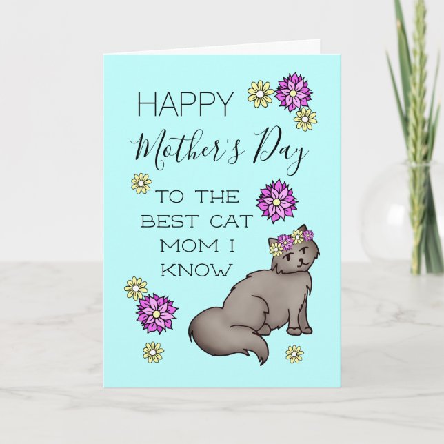 Happy Mother's Day Cat Mum Floral Card (Front)