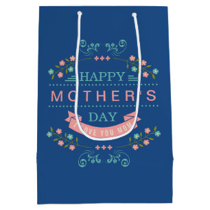 Happy Mother's Day - Chic Teal Cream Pink Floral Medium Gift Bag