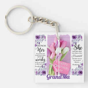 Happy Mother's Day Christian Floral Brush Strokes Key Ring