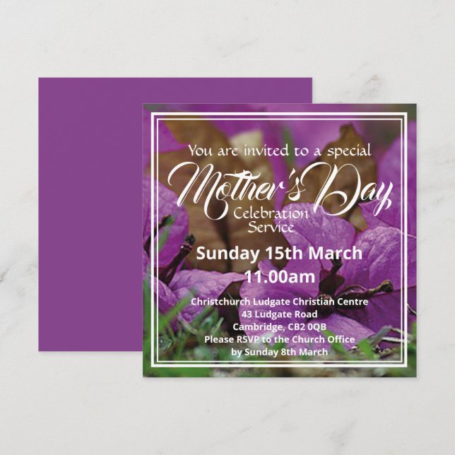 HAPPY MOTHER'S DAY Church Service Event Floral Invitation (Front/Back)