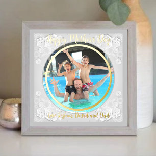 Happy Mothers Day Circle Photo Paper Floral Border Foil Prints