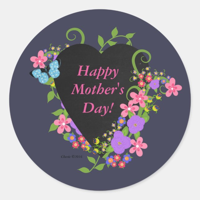 Happy Mother's Day Classic Round Sticker, Glossy Sticker (Front)