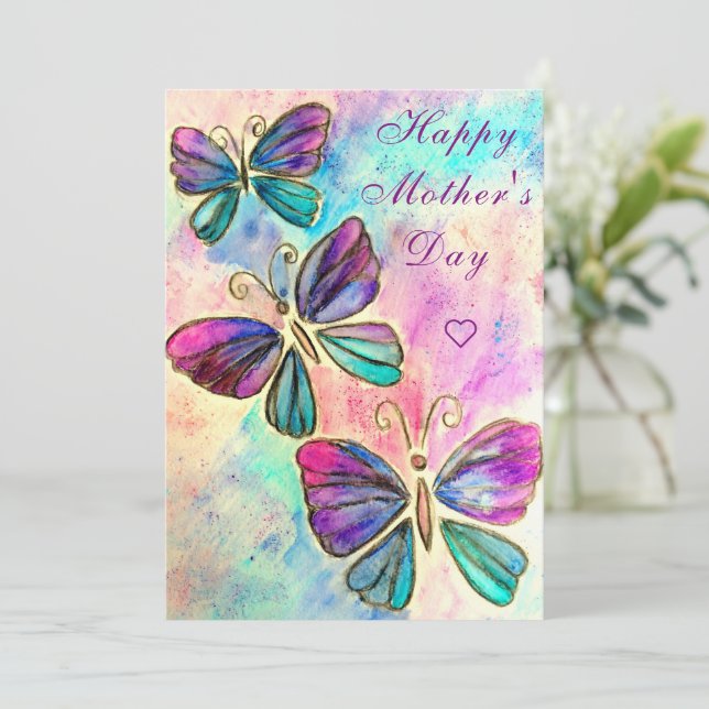 Happy Mother's Day - Colourful Butterflies Flying (Standing Front)