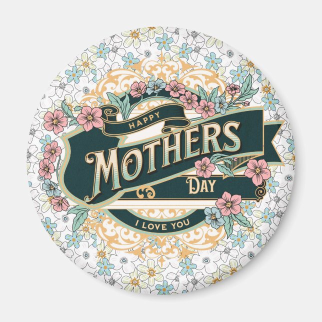 Happy Mother's Day Colourful Floral Flowers Magnet (Front)