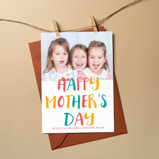 Happy Mother's Day colourful modern script photo Card (Creator Uploaded)