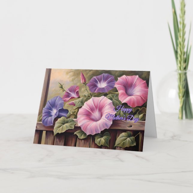 Happy Mother's Day Colourful Morning Glory Flowers Holiday Card (Front)
