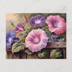 Happy Mother's Day Colourful Morning Glory Flowers Holiday Postcard
