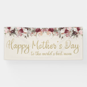 Happy Mother's Day Cream Gold Script Burgundy Banner