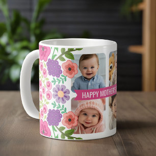 Happy Mother's Day Custom 4 Photo Collage Flowers Coffee Mug