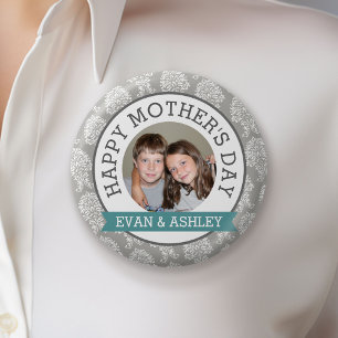 Happy Mother's Day - Custom Photo Template damask 6 Cm Round Badge