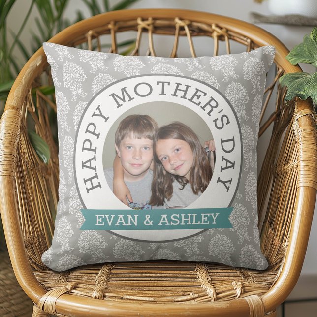 Happy Mother's Day - Custom Photo Template damask Cushion (Custom Photo Pillow - Add Your Own Pics!)