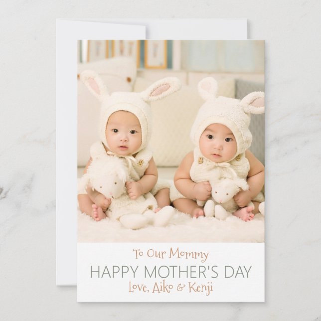 Happy Mother's Day Custom Photo Twins Holiday Card (Front)