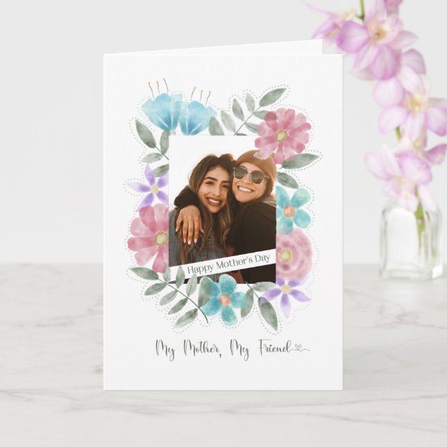 Happy Mother's Day Custom Photo Watercolor Flowers Card (Orchid)