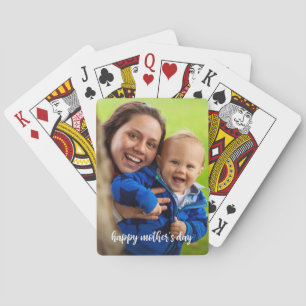 Happy Mother's Day Custom Photo White Script Playing Cards