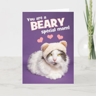 Happy Mother's Day Cute Cat in Bear Hat Humour  Holiday Card