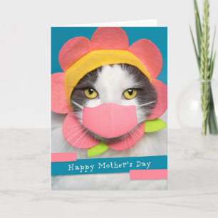 Happy Mother's Day Cute Cat in Covid Face Mask  Holiday Card