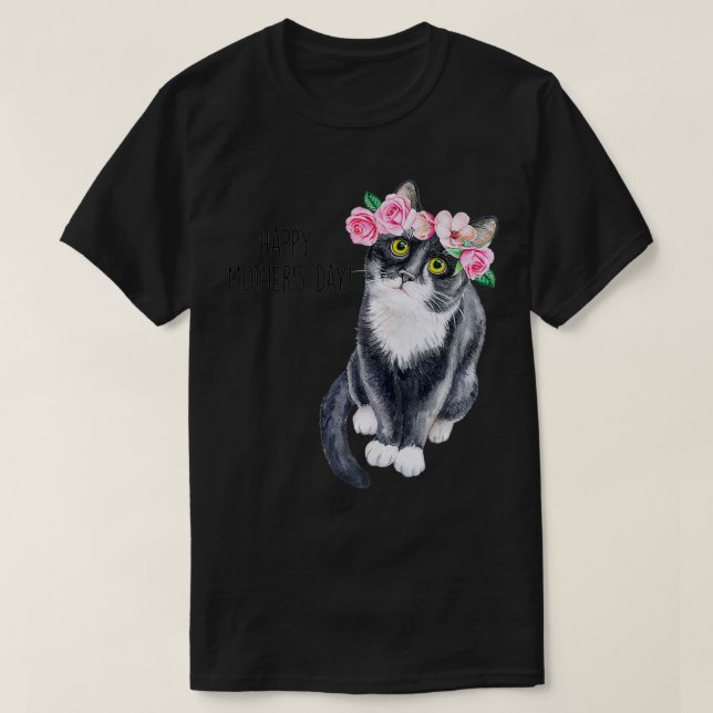 Happy Mother's Day Cute Cat With Flowers Cat Mum G T-Shirt (Design Front)
