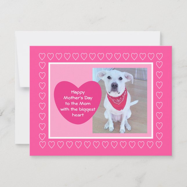 Happy Mother's Day Cute Dog Photo with Hearts Pink Holiday Card (Front)