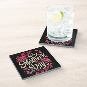 Happy Mothers Day Cute Floral Mum Glass Coaster