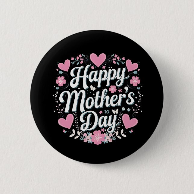 Happy Mother's Day Cute Floral Mum Grandma 6 Cm Round Badge (Front)