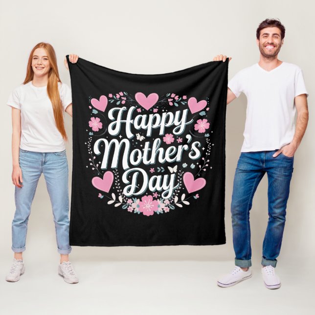 Happy Mother's Day Cute Floral Mum Grandma Fleece Blanket (In Situ)