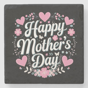 Happy Mother's Day Cute Floral Mum Grandma Stone Coaster