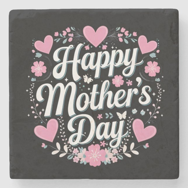 Happy Mother's Day Cute Floral Mum Grandma Stone Coaster (Front)